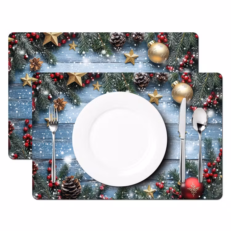 Placemat vinyl - Kerstomlijsting - Sneeuw - Meerkleurig — 2