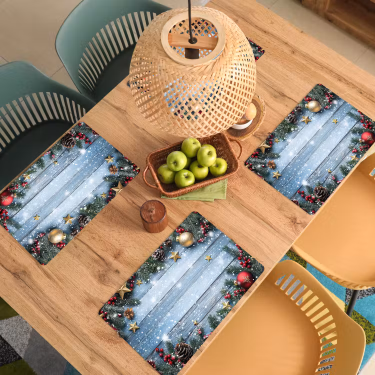 Placemat vinyl - Kerstomlijsting - Sneeuw - Meerkleurig — 3