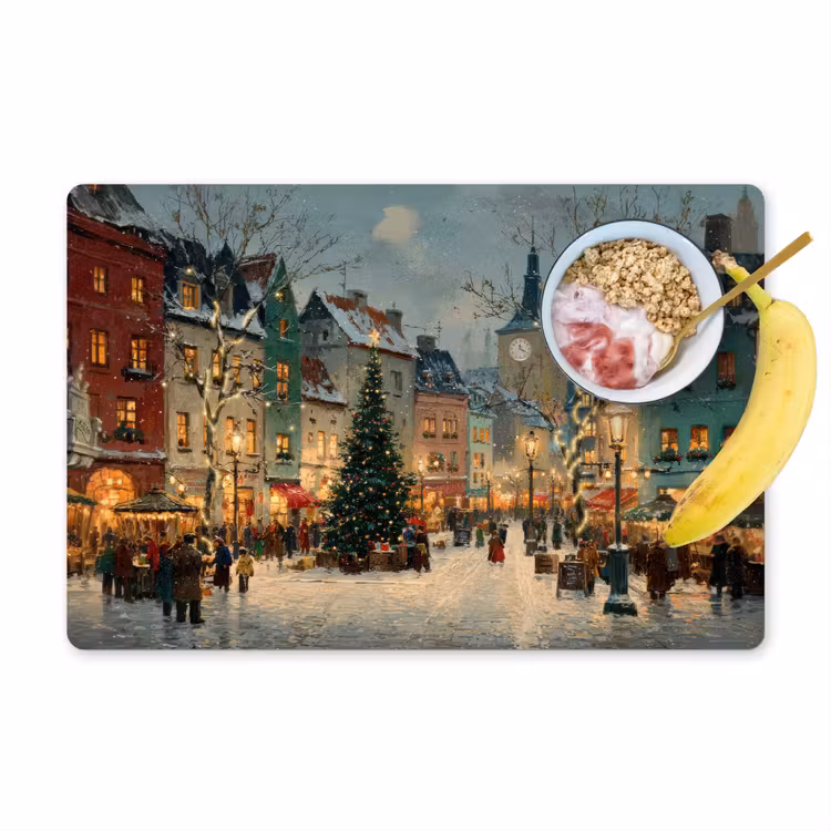 Placemat vinyl - Kerstsfeer - Stadsplein - Kleurrijk — 1