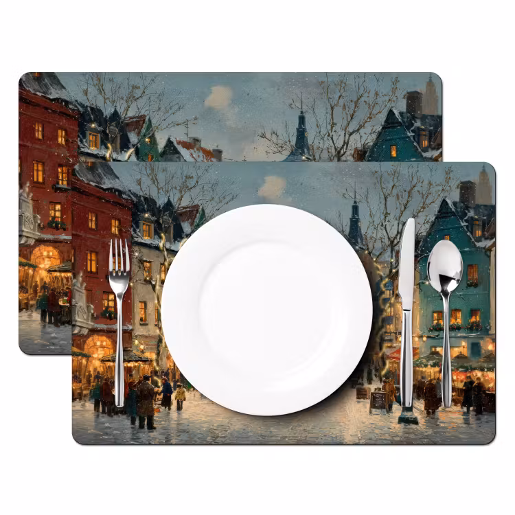 Placemat vinyl - Kerstsfeer - Stadsplein - Kleurrijk — 2