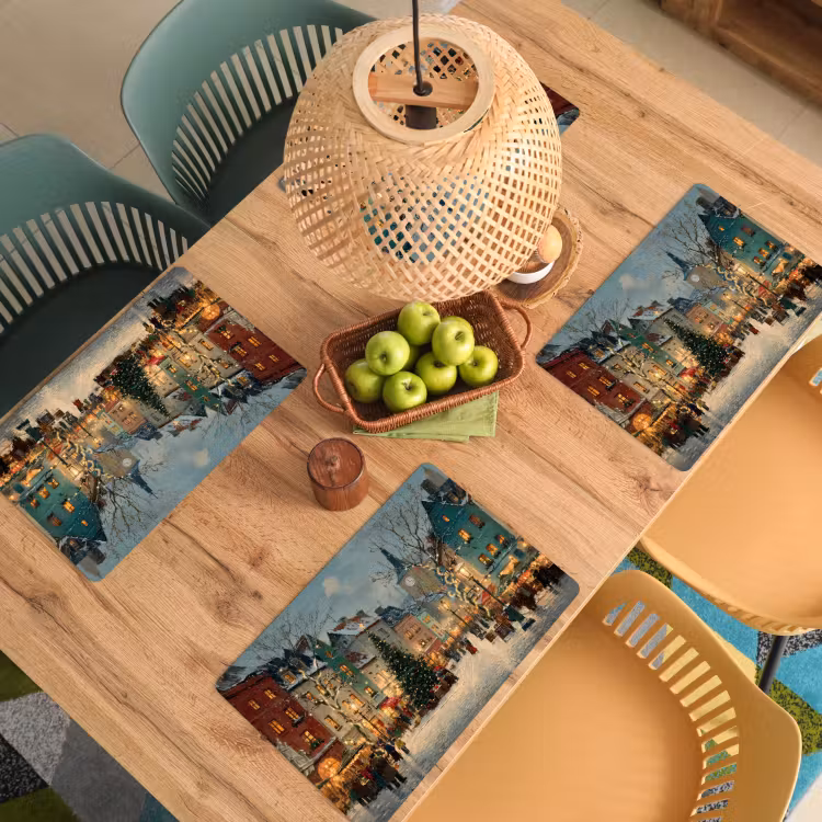 Placemat vinyl - Kerstsfeer - Stadsplein - Kleurrijk — 3