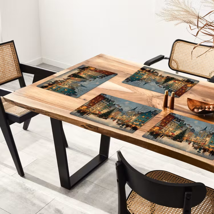 Placemat vinyl - Kerstsfeer - Stadsplein - Kleurrijk — 4