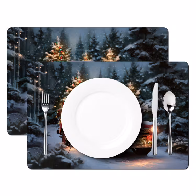 Placemat vinyl - Kersttruck - Sneeuwbos - Rood — 2