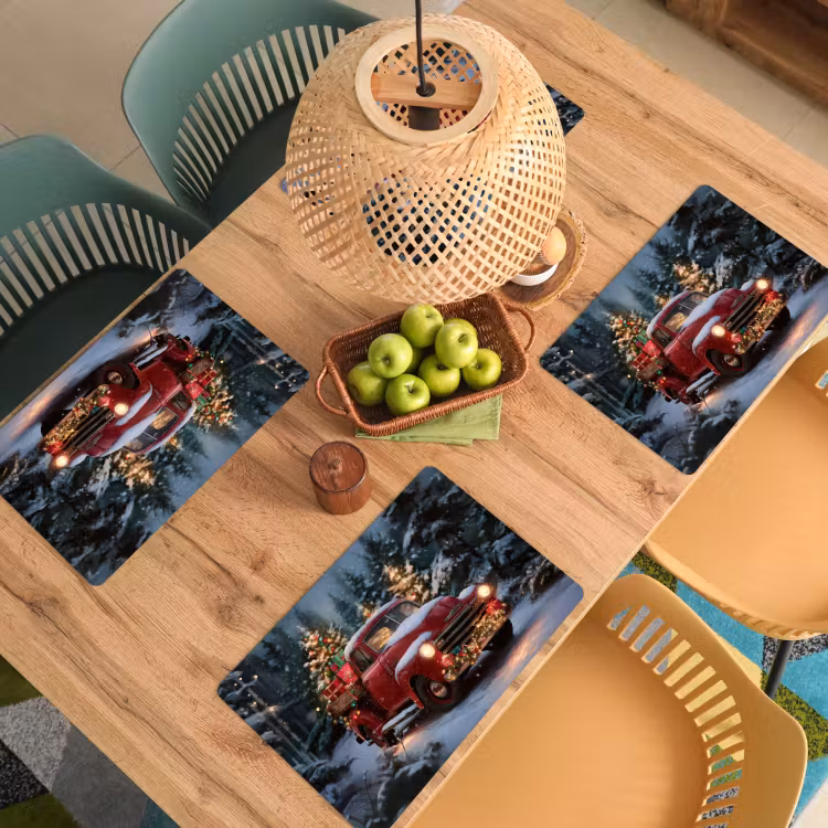 Placemat vinyl - Kersttruck - Sneeuwbos - Rood — 3