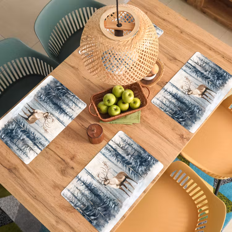 Placemat vinyl - Rendier - Sneeuw - Woud - Wit — 3