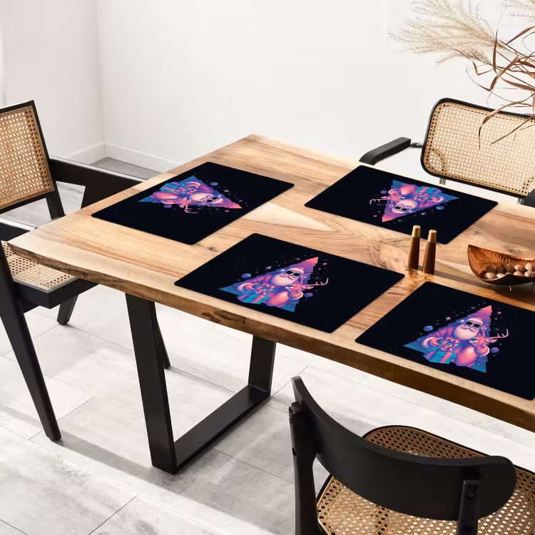 Placemat - 6 stuks - Retro - Kerstman - Rendieren - Kerstboom — 4