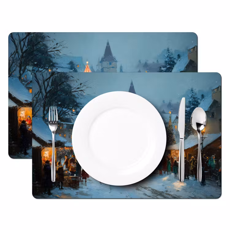 Placemat vinyl - Winterkermis - Dorp - Kleurrijk — 2