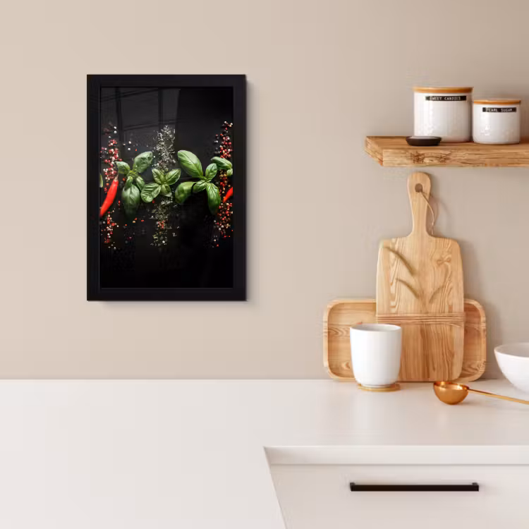 Poster met lijst - Chilipepers - Basilicum - Blaadjes - Rood — 3