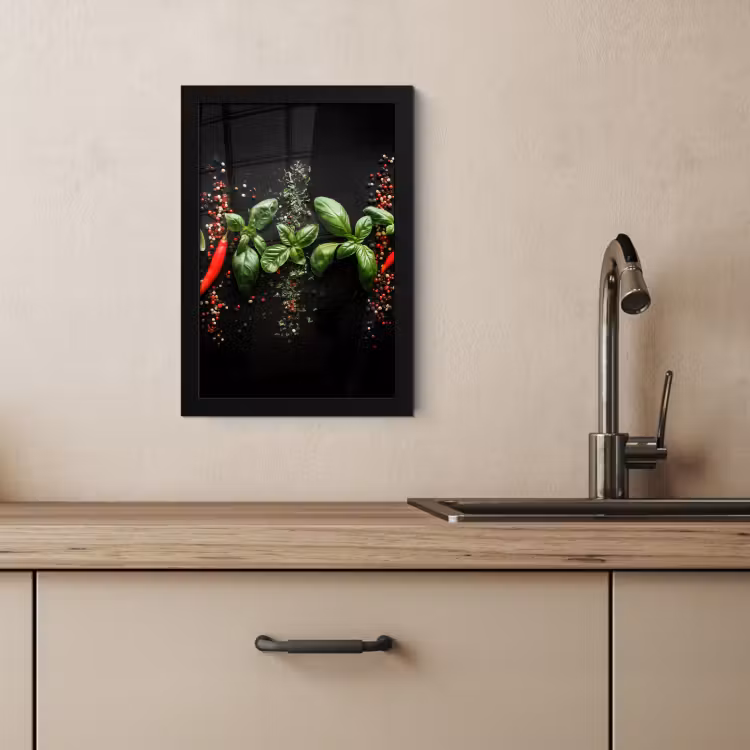 Poster met lijst - Chilipepers - Basilicum - Blaadjes - Rood — 4