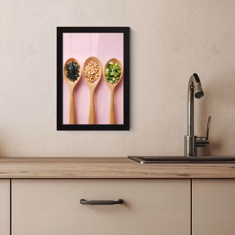 Poster met lijst - Ingrediënten - Lepels - Hout - Roze — 2
