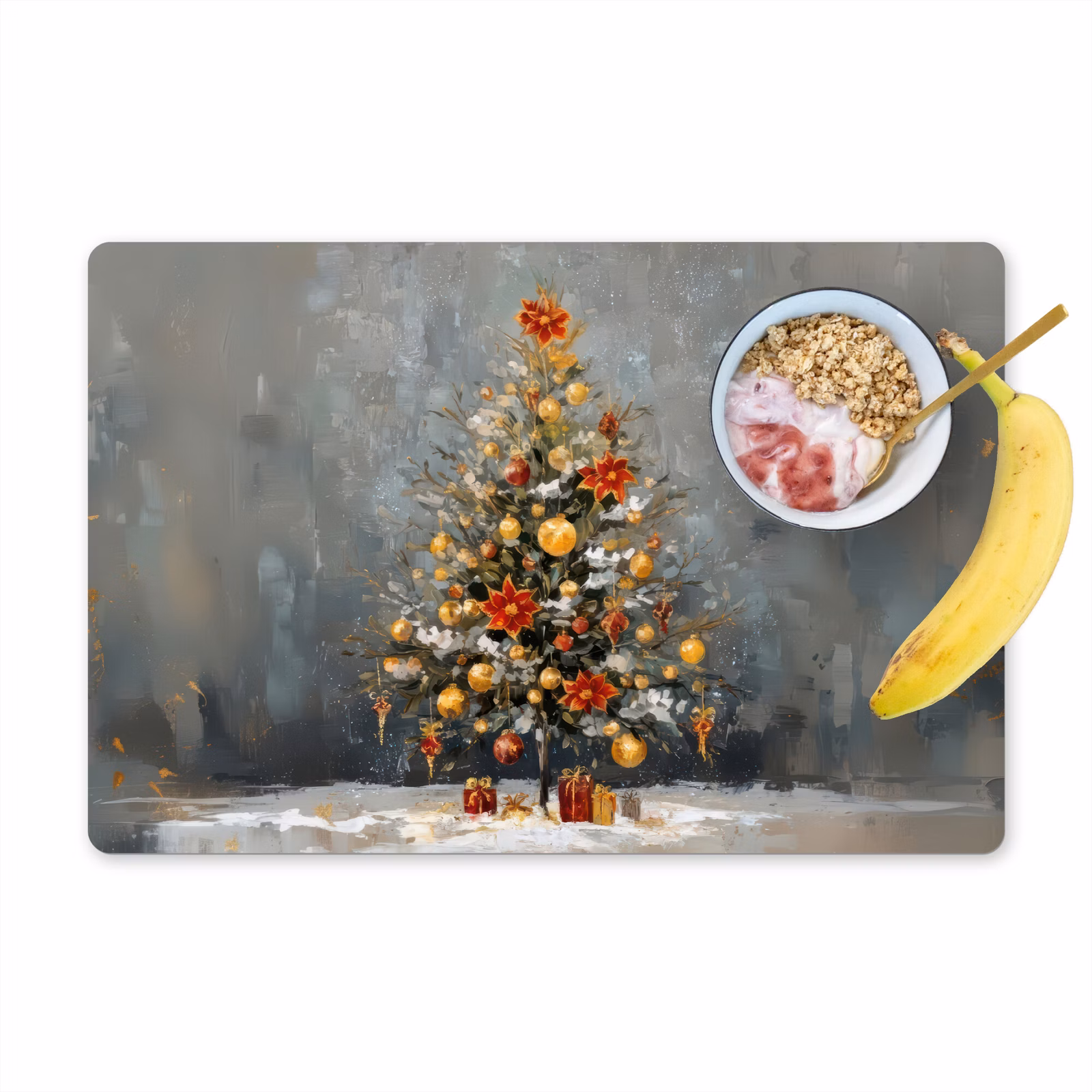 Placemat vinyl - Kerstboom - Cadeaus - Rood - Goud — 1
