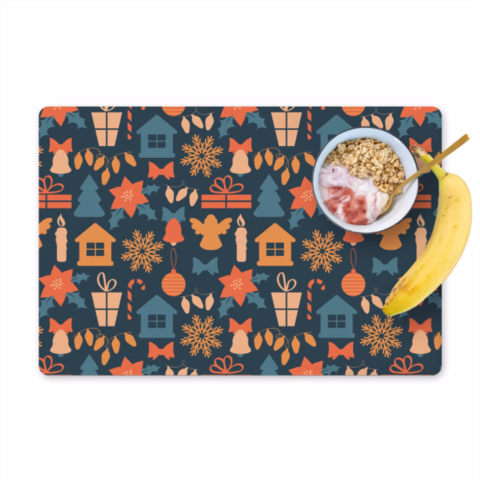 Placemat vinyl - Patroon - Kerst - Symbolen - Blauw — 1
