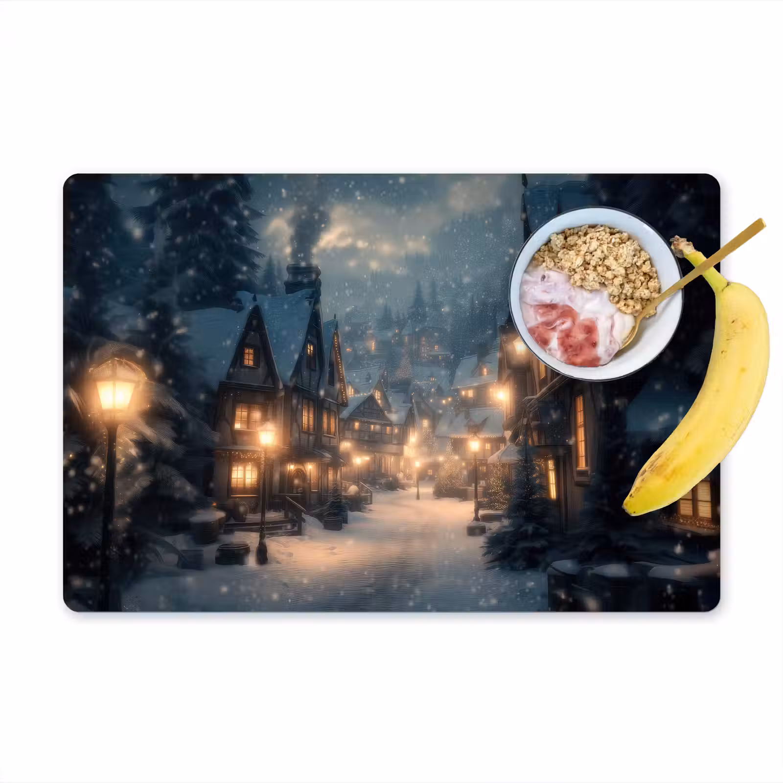Placemat vinyl - Winterdorp - Sneeuw - Donker — 1