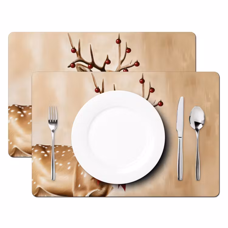 Placemat vinyl - Gewei - Kerst - Rendier - Rood — 2