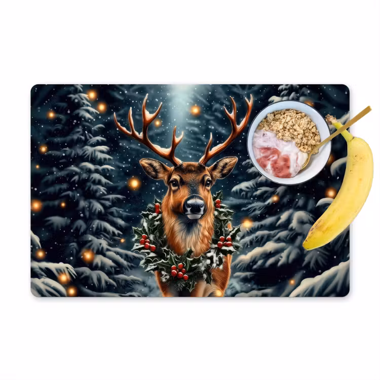 Placemat vinyl - Kerst - Magie - Bos - Kleurrijk — 1