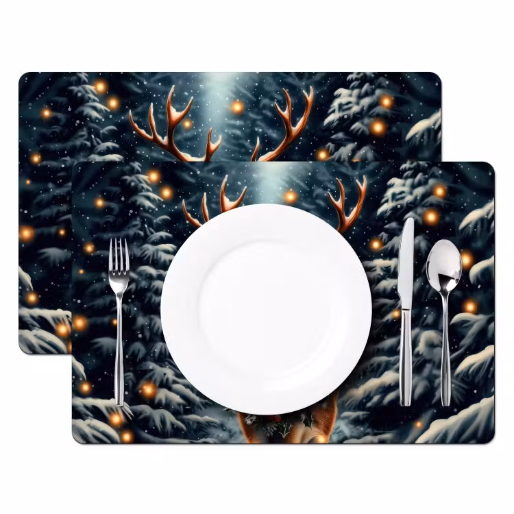 Placemat vinyl - Kerst - Magie - Bos - Kleurrijk — 2