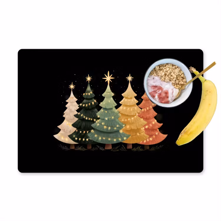 Placemat vinyl - Kerstbomen - Kleurrijk - Lichtjes - Ster — 1