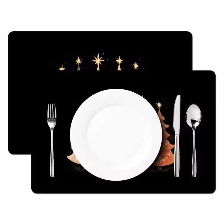 Placemat vinyl - Kerstbomen - Kleurrijk - Lichtjes - Ster — 2