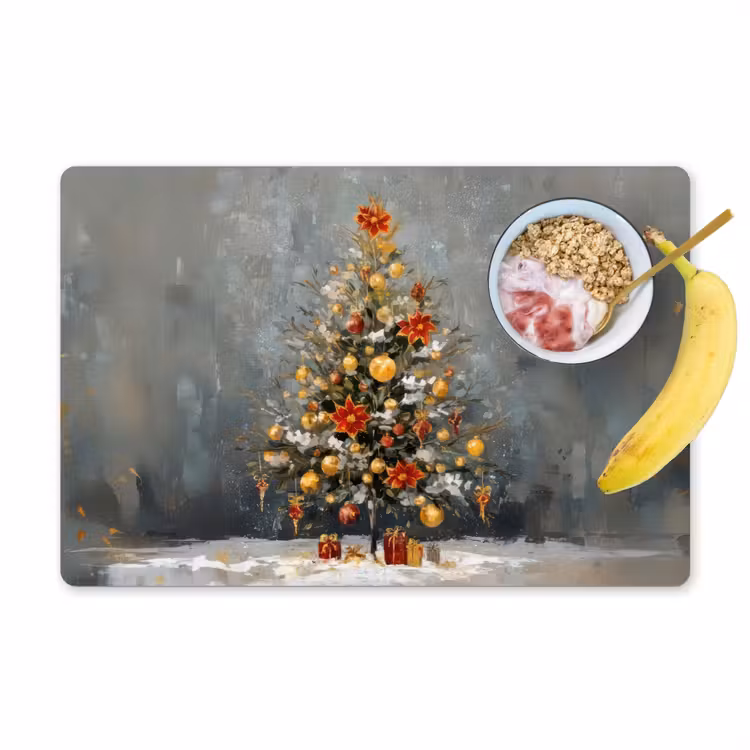 Placemat vinyl - Kerstboom - Cadeaus - Rood - Goud — 1