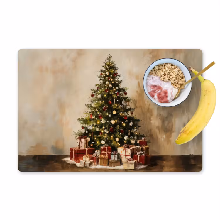 Placemat vinyl - Kerstboom - Versierd - Kleurrijk — 1