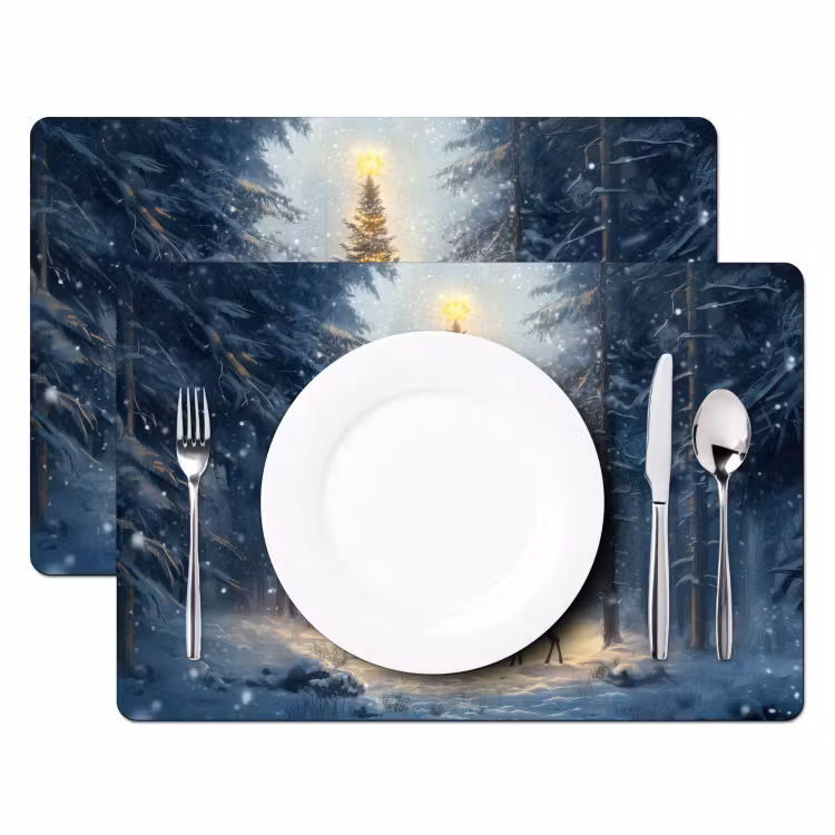 Placemat vinyl - Kerstlicht - Woud - Hert - Donker — 2