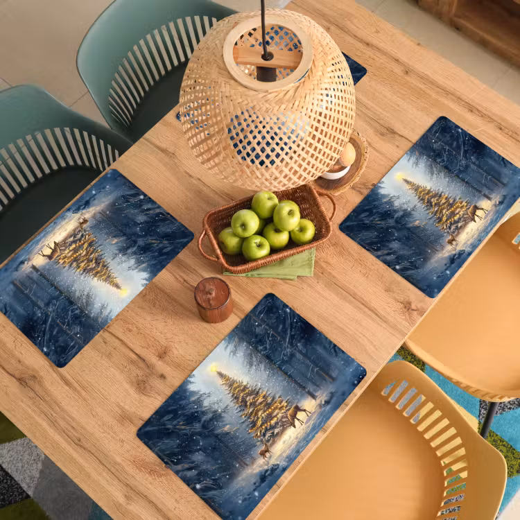 Placemat vinyl - Kerstlicht - Woud - Hert - Donker — 3