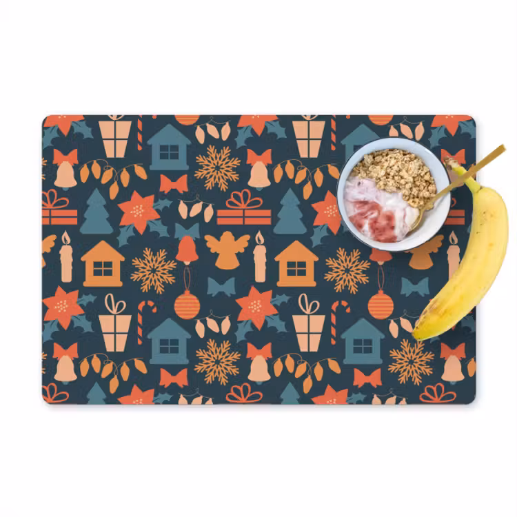 Placemat vinyl - Patroon - Kerst - Symbolen - Blauw — 1