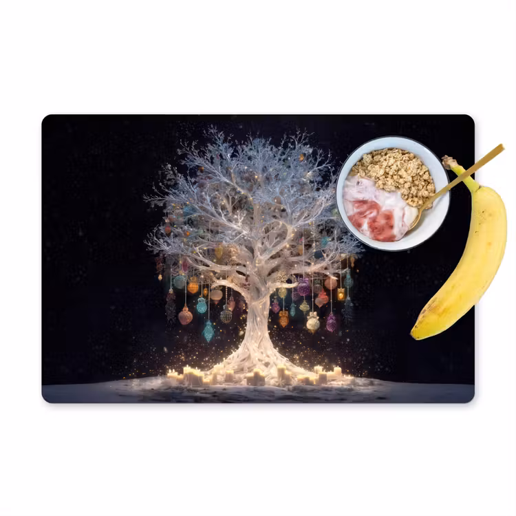 Placemat vinyl - Sneeuwboom  - Lichtjes - Wit - Kleurrijk — 1