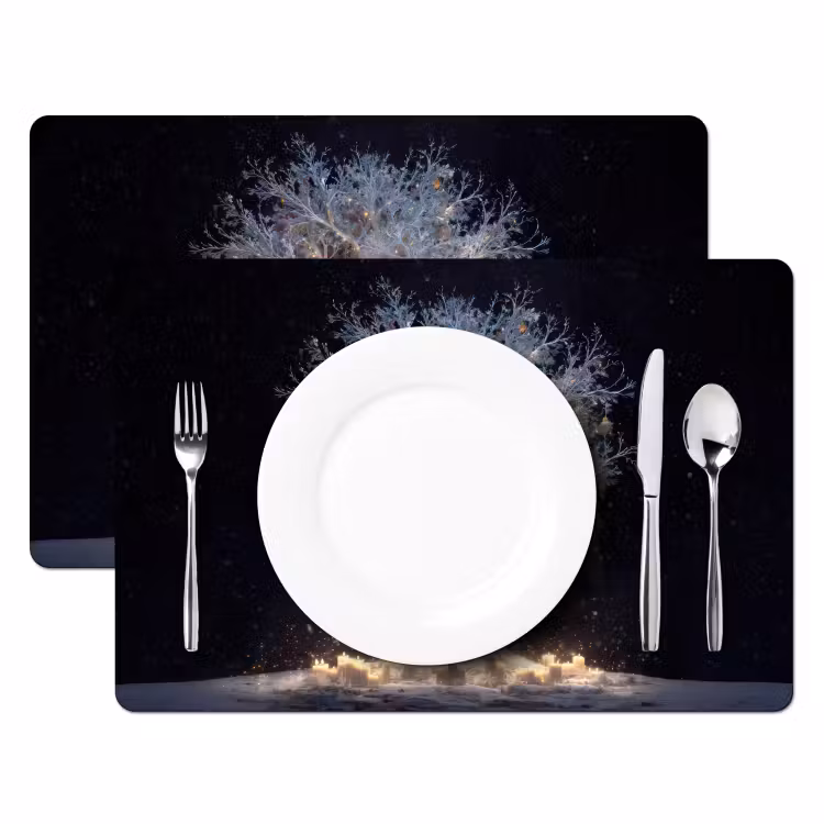 Placemat vinyl - Sneeuwboom  - Lichtjes - Wit - Kleurrijk — 2