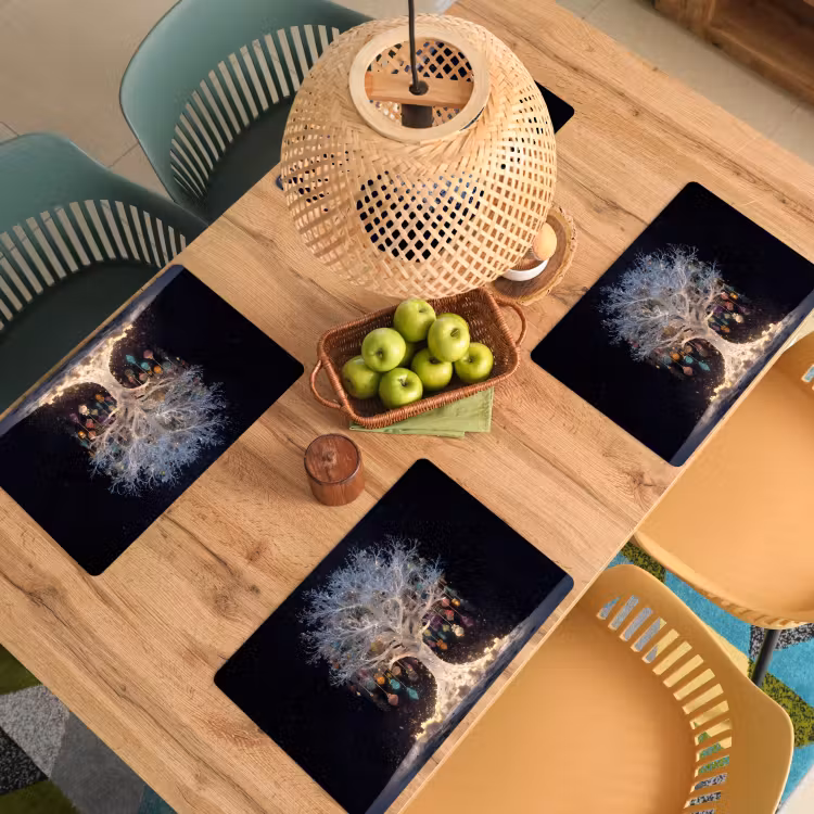 Placemat vinyl - Sneeuwboom  - Lichtjes - Wit - Kleurrijk — 3