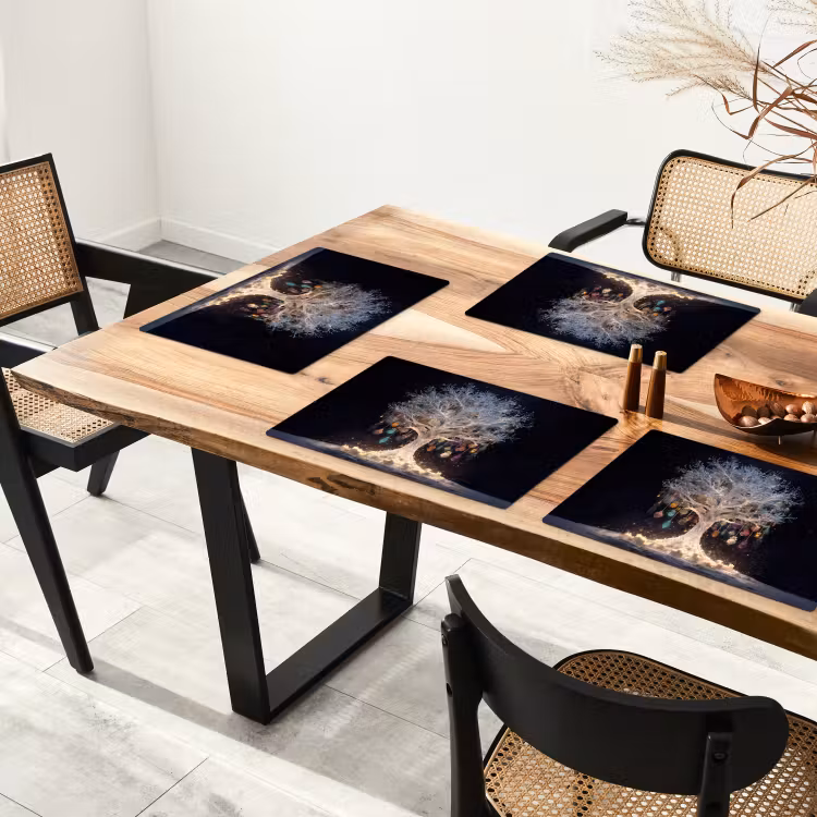 Placemat vinyl - Sneeuwboom  - Lichtjes - Wit - Kleurrijk — 4