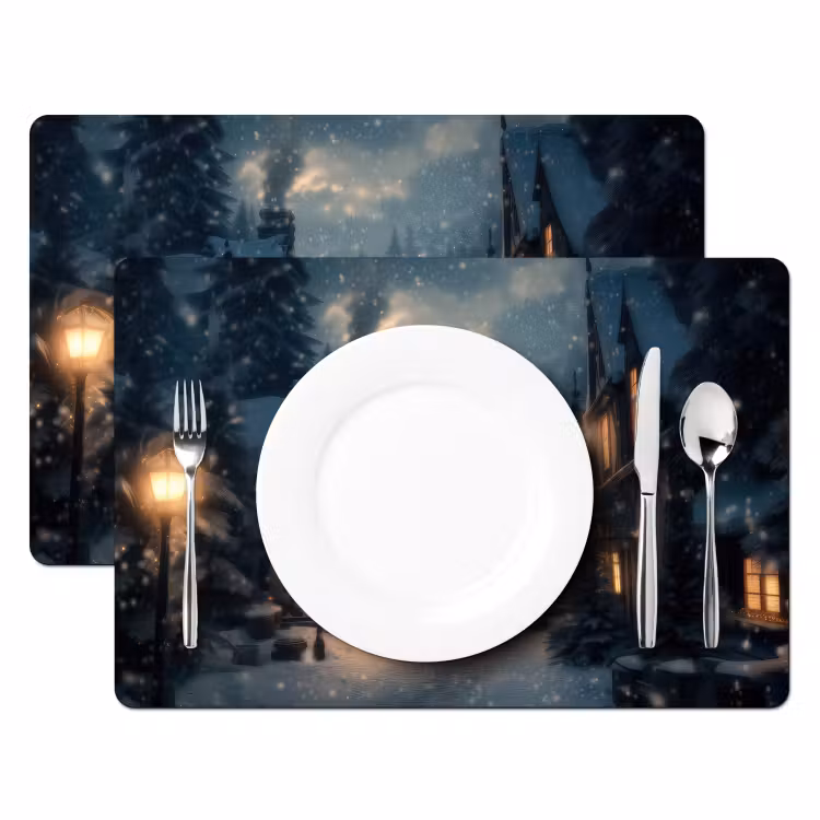 Placemat vinyl - Winterdorp - Sneeuw - Donker — 2