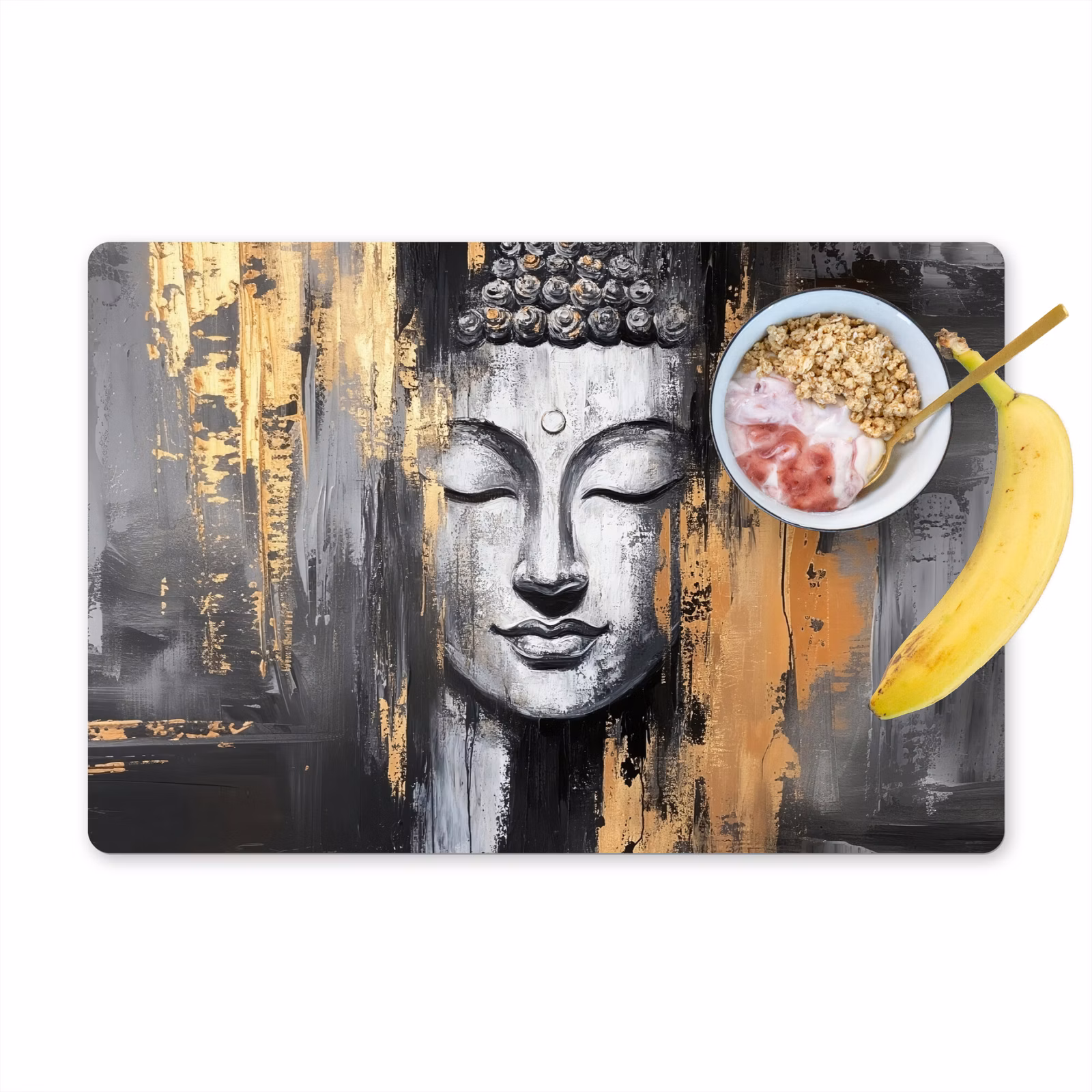 Placemat vinyl - Boedhha - Penseelstreken - Goud - Abstract — 1