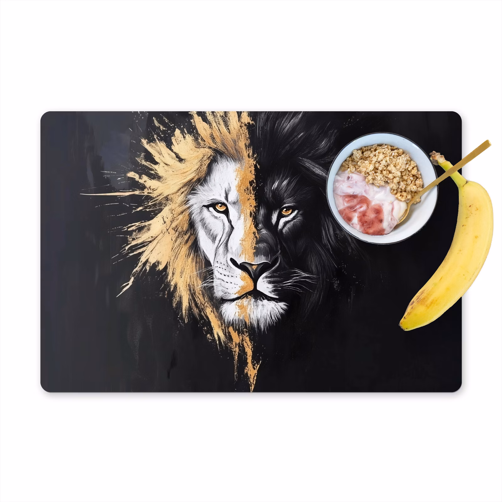 Placemat vinyl - Leeuw - Gesplitst - Zwart - Lijn — 1