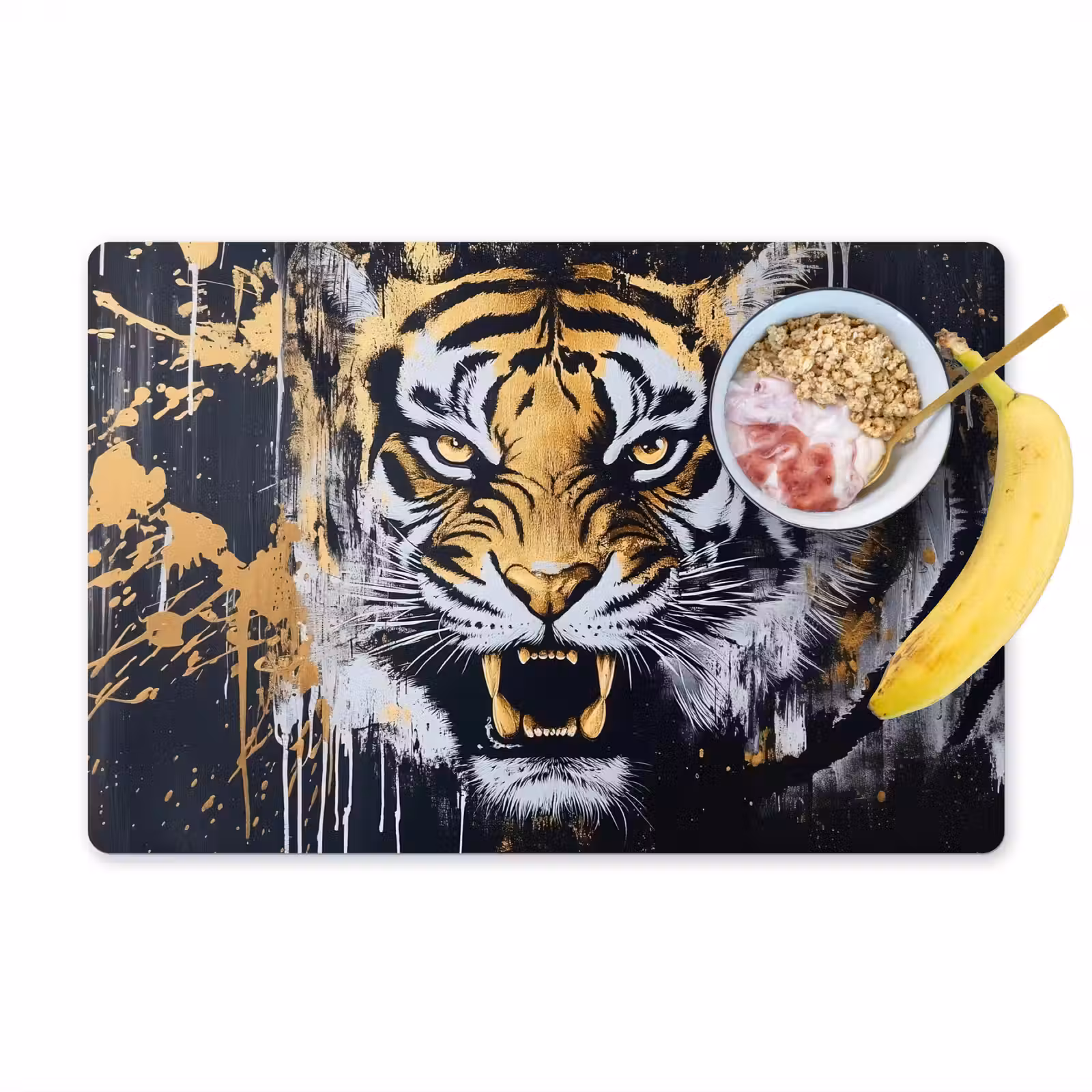 Placemat vinyl - Tijger - Verfspatten - Goud — 1