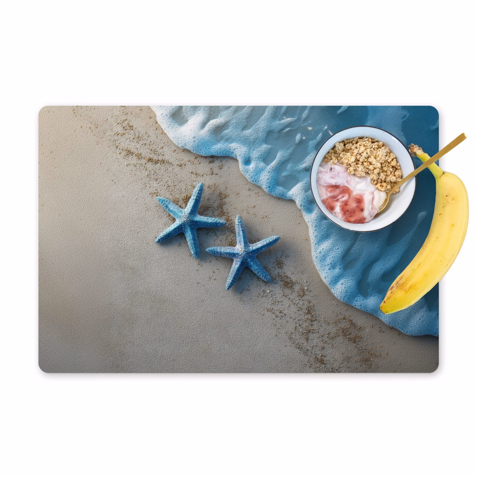 Placemat vinyl - Zeesterren - Zand - Zee - Blauw — 1
