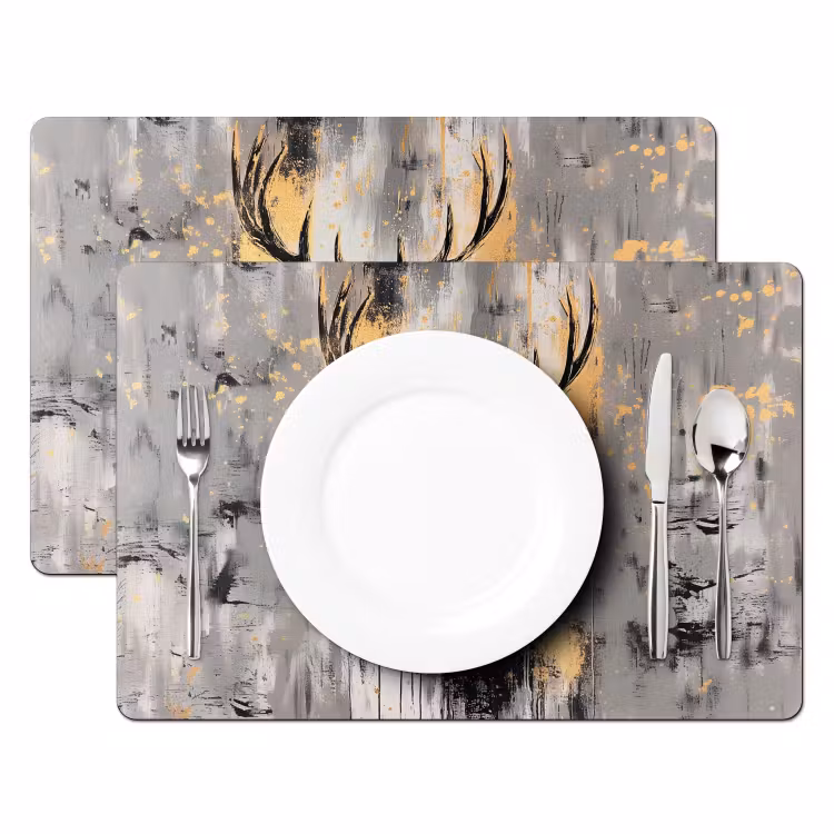 Placemat vinyl - Abstract - Hert - Gewei - Goud — 2