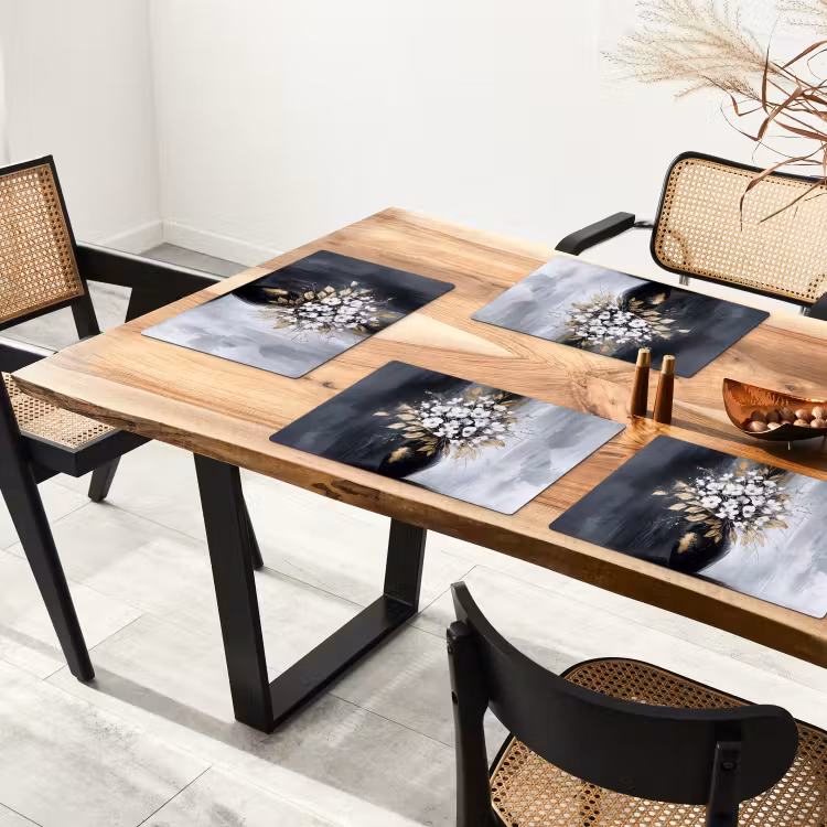 Placemat vinyl - Bloemen - Wit - Vaas - Abstract — 4