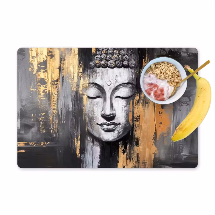 Placemat vinyl - Boedhha - Penseelstreken - Goud - Abstract — 1