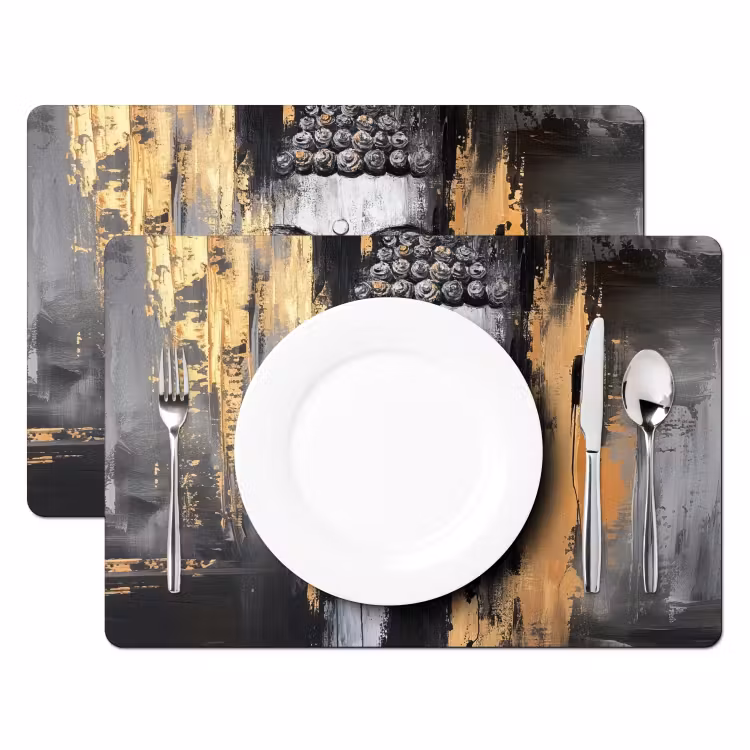 Placemat vinyl - Boedhha - Penseelstreken - Goud - Abstract — 2