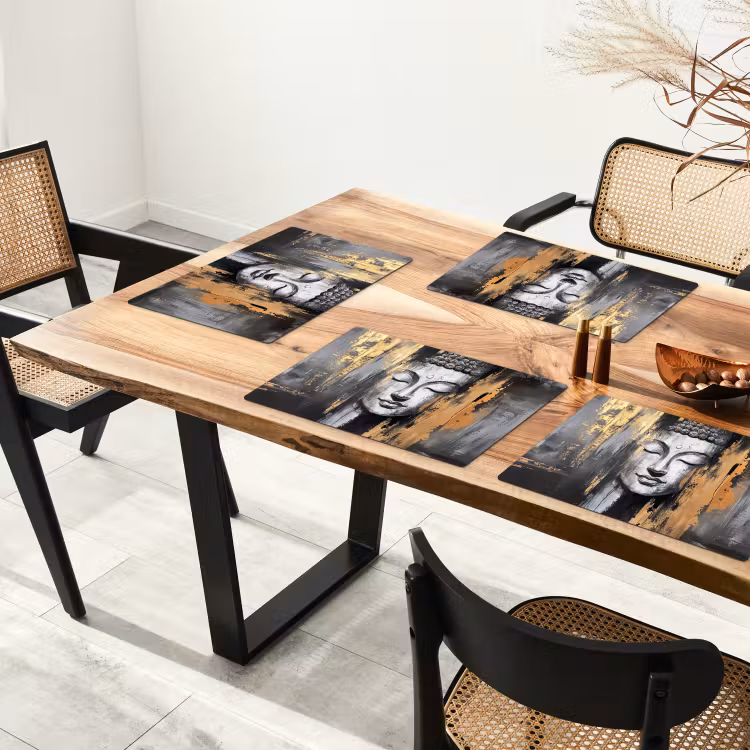 Placemat vinyl - Boedhha - Penseelstreken - Goud - Abstract — 4