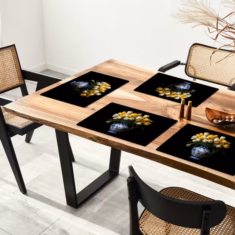 Placemat vinyl - Geel - Tulpen - Vaas - Bloemen — 4