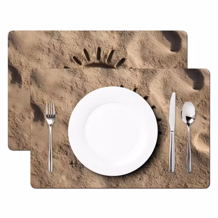 Placemat vinyl - Gezichtje - Zon - Zand - Getekend — 2