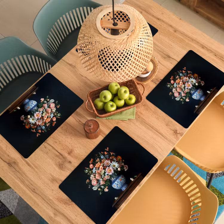Placemat vinyl - Hout - Vaas - Kleuren - Bloemen — 3