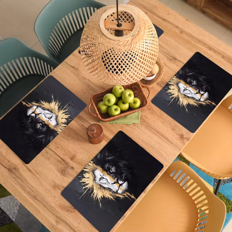 Placemat vinyl - Leeuw - Gesplitst - Zwart - Lijn — 3