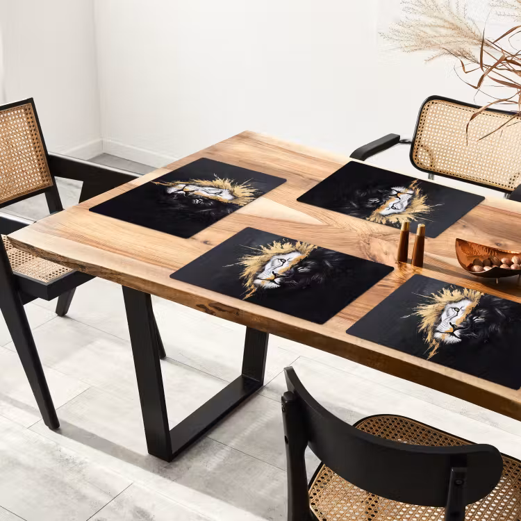 Placemat vinyl - Leeuw - Gesplitst - Zwart - Lijn — 4