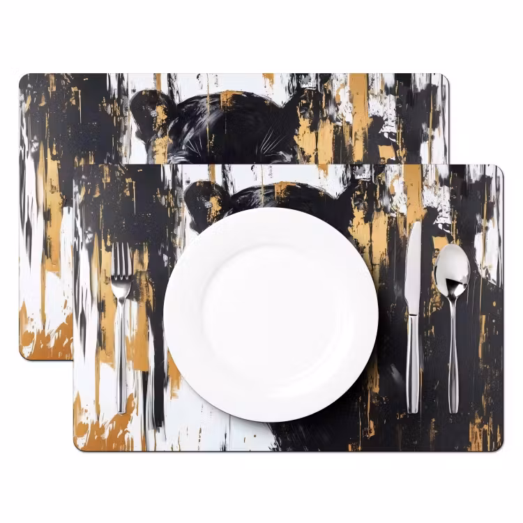 Placemat vinyl - Panter - Zwart - Abstract - Verfstreken — 2