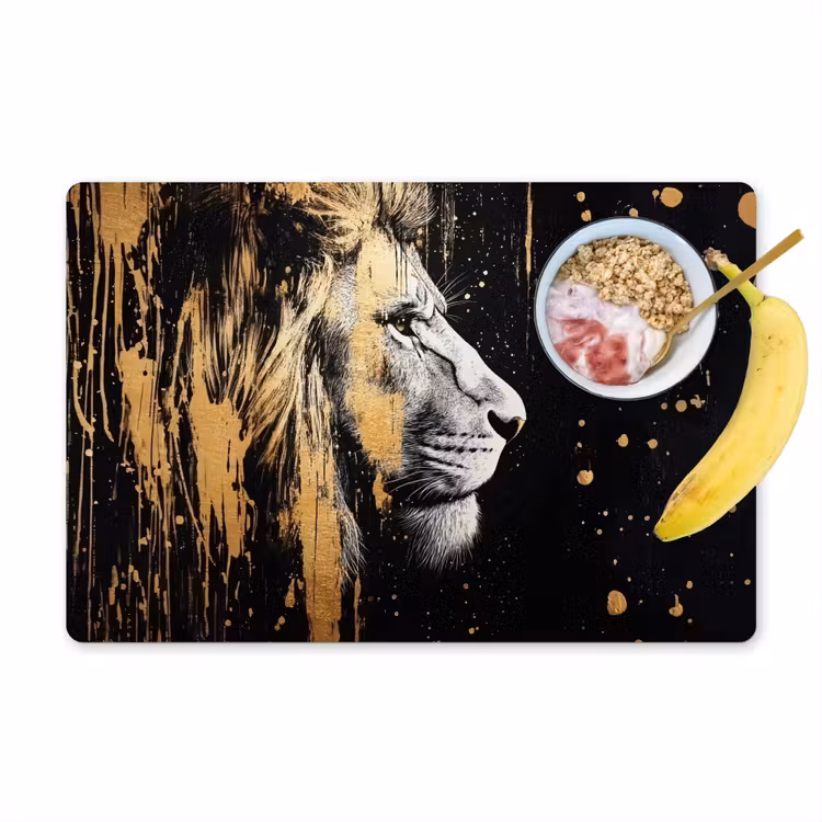 Placemat vinyl - Portret - Leeuw - Abstract - Goud — 1