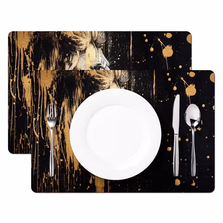 Placemat vinyl - Portret - Leeuw - Abstract - Goud — 2
