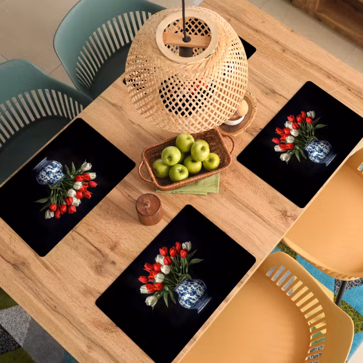 Placemat vinyl - Rode - Bloemen - Tulpen - Vaas — 3